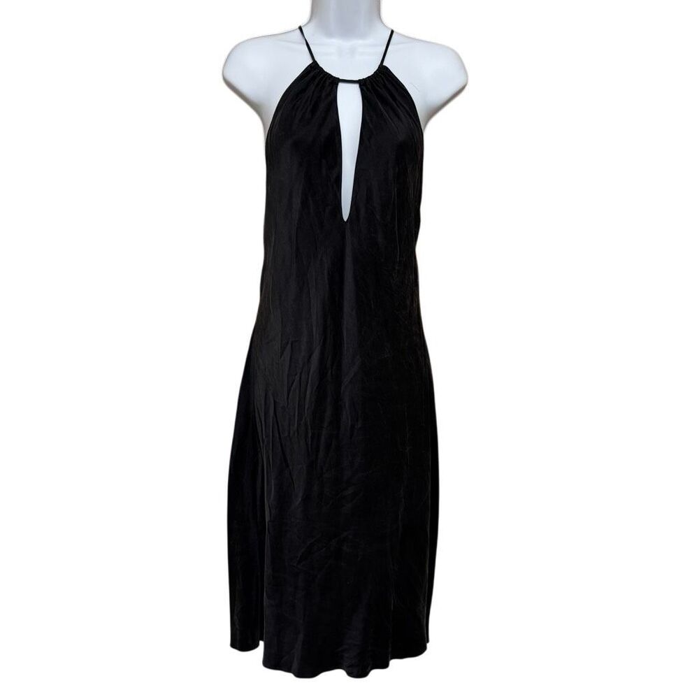 Vintage Y2K Victoria’s Secret 100% Silk Black Backless Halter Midi Slip Dress L